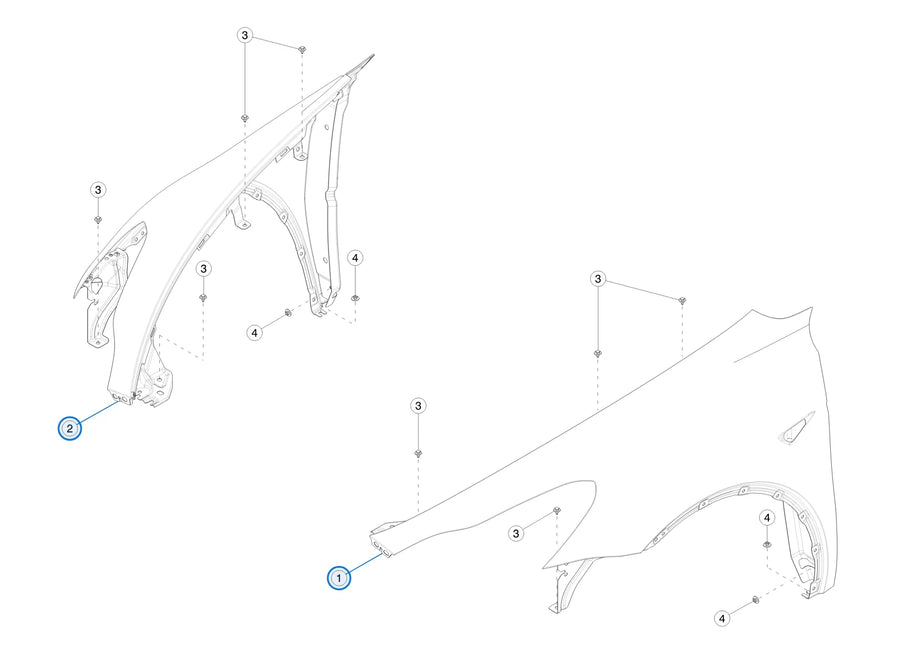 Fender Assembly Service E-Coated for Tesla Model Y 1493451-EC-B, 1493452-EC-B - parts diagram