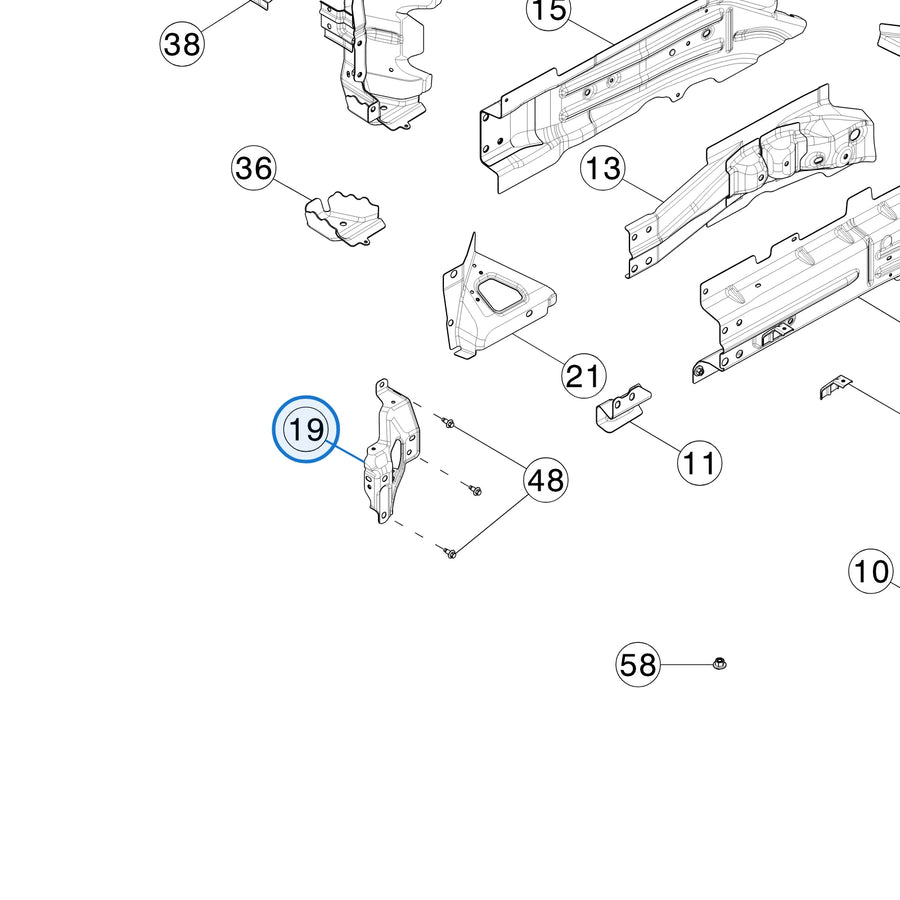 Tesla parts diagram: Front Inner Panels (callout 19)