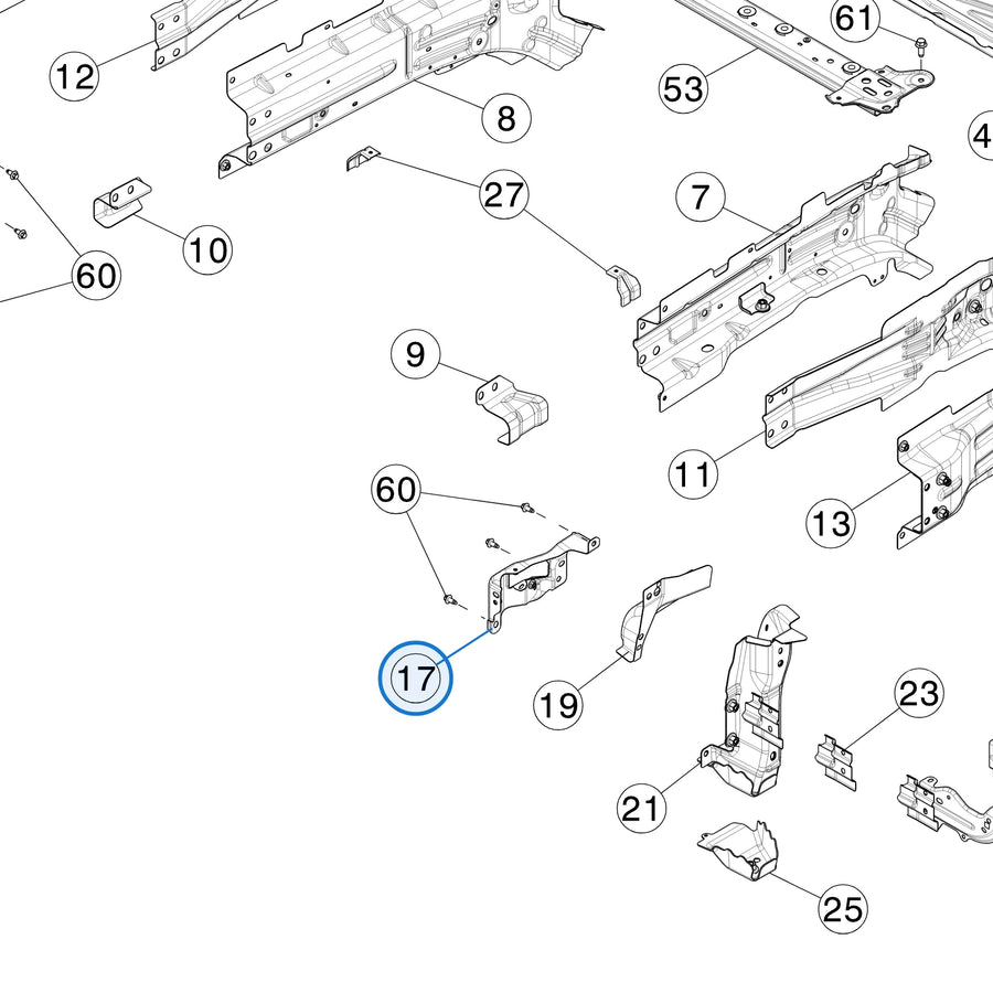 Tesla parts diagram: Front Inner Panels (callout 17)