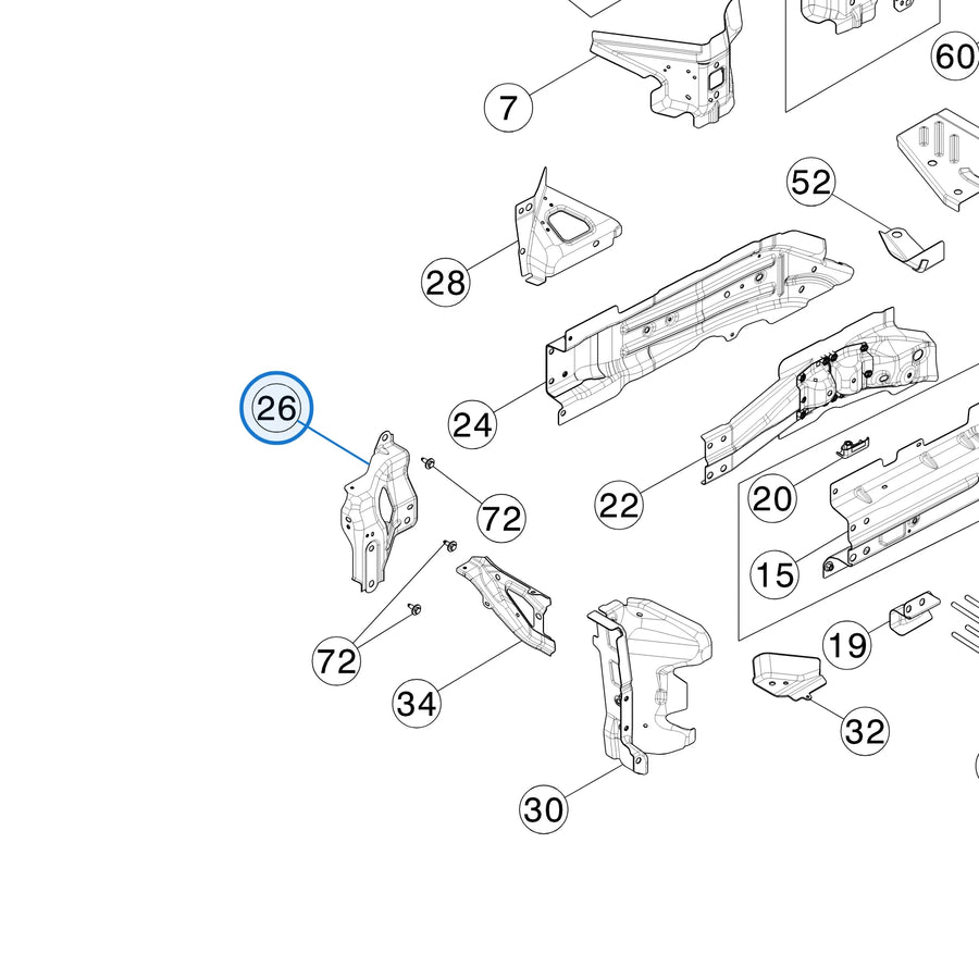 Tesla parts diagram: Front Inner Panels (callout 26)