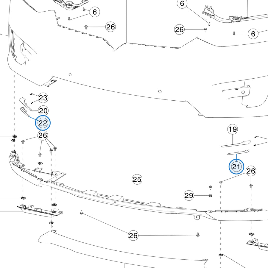 Fog Lamp Parking Lower Spear for Tesla Model X 1049611-00-F, 1049612-00-F - parts diagram
