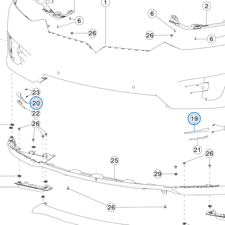 Fog Lamp Parking Upper Spear for Tesla Model X 1049609-00-F, 1049610-00-F - parts diagram