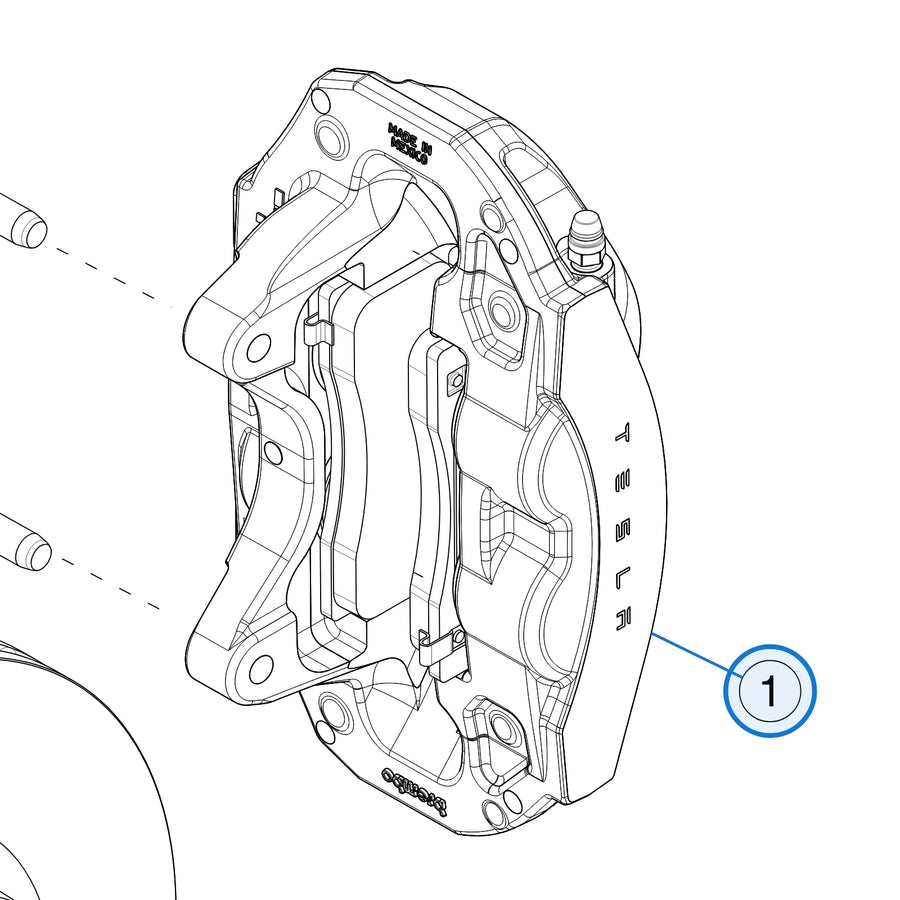 Front Brake Caliper Base for Tesla Model 3 Highland 1344621-29-A, 1344622-29-A - parts diagram