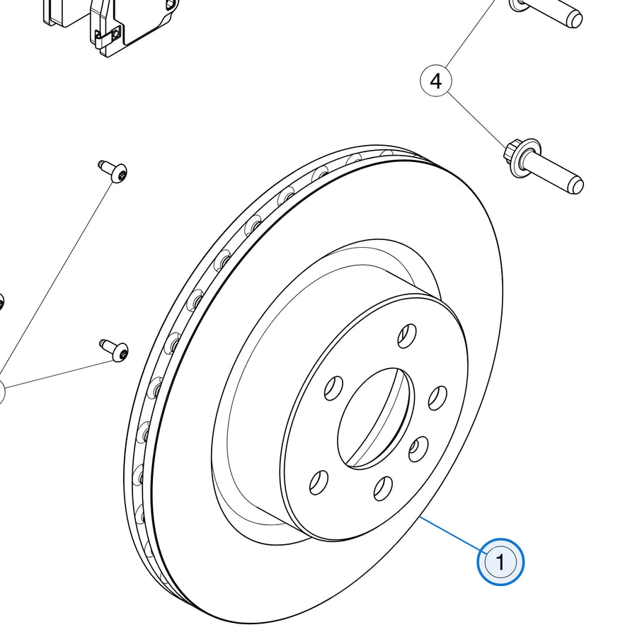 Tesla parts diagram: Front Brake Rotors - Calipers and Pads (callout 1)