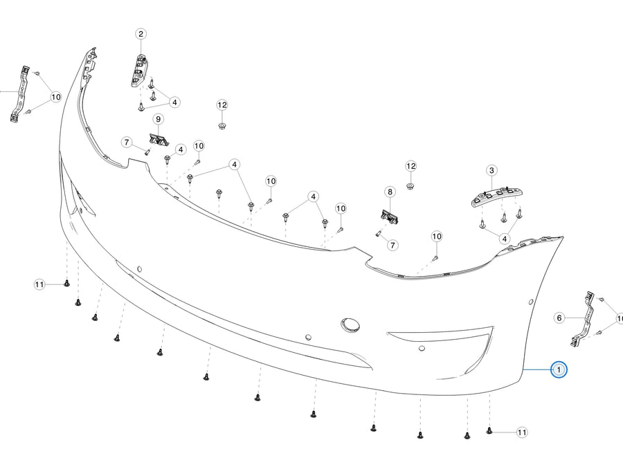 Tesla parts diagram: Front Bumper Fascia (callout 1)