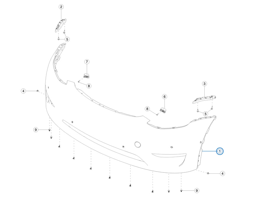 Front Bumper for Tesla Model Y 1493736-S0-A, 1493736-SC-C - parts diagram, callout 1