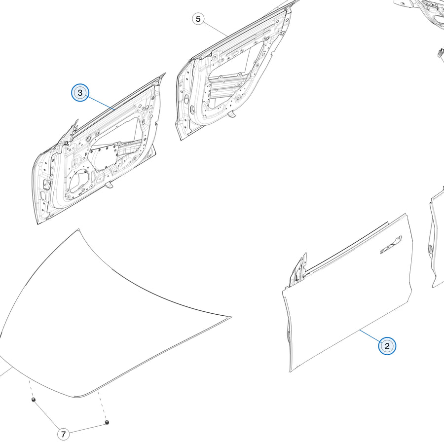 Front Door Assembly for Tesla Model 3 Highland 1751845-EC-G, 1751846-EC-G - parts diagram