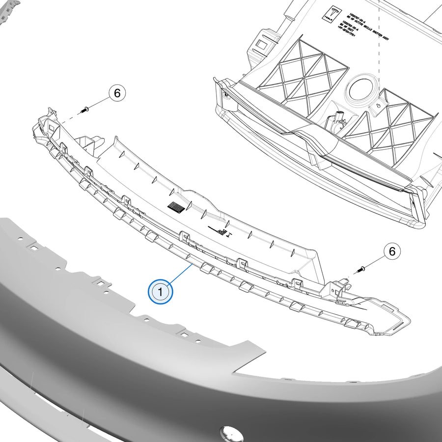 Front Fascia Lower Grille for Tesla Model 3 Highland 1694311-00-F, 1818923-00-C - parts diagram