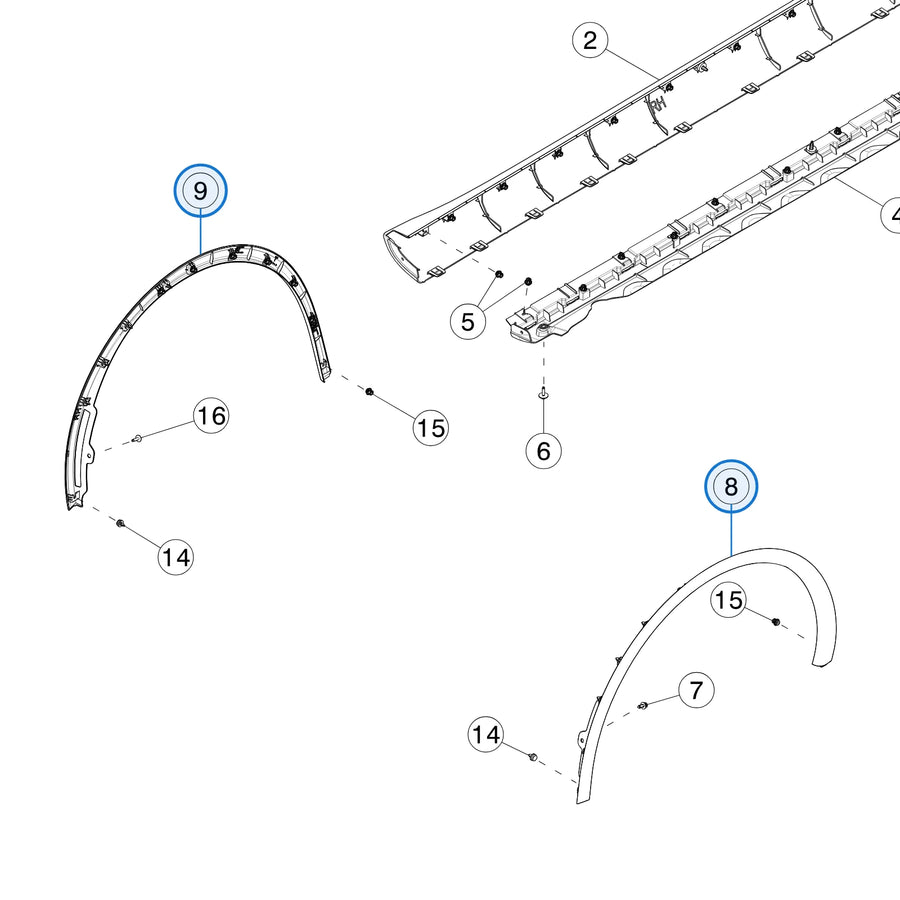 Front Fender Garnish for Tesla Model Y Juniper 1937597-00-D, 1937599-00-D - parts diagram