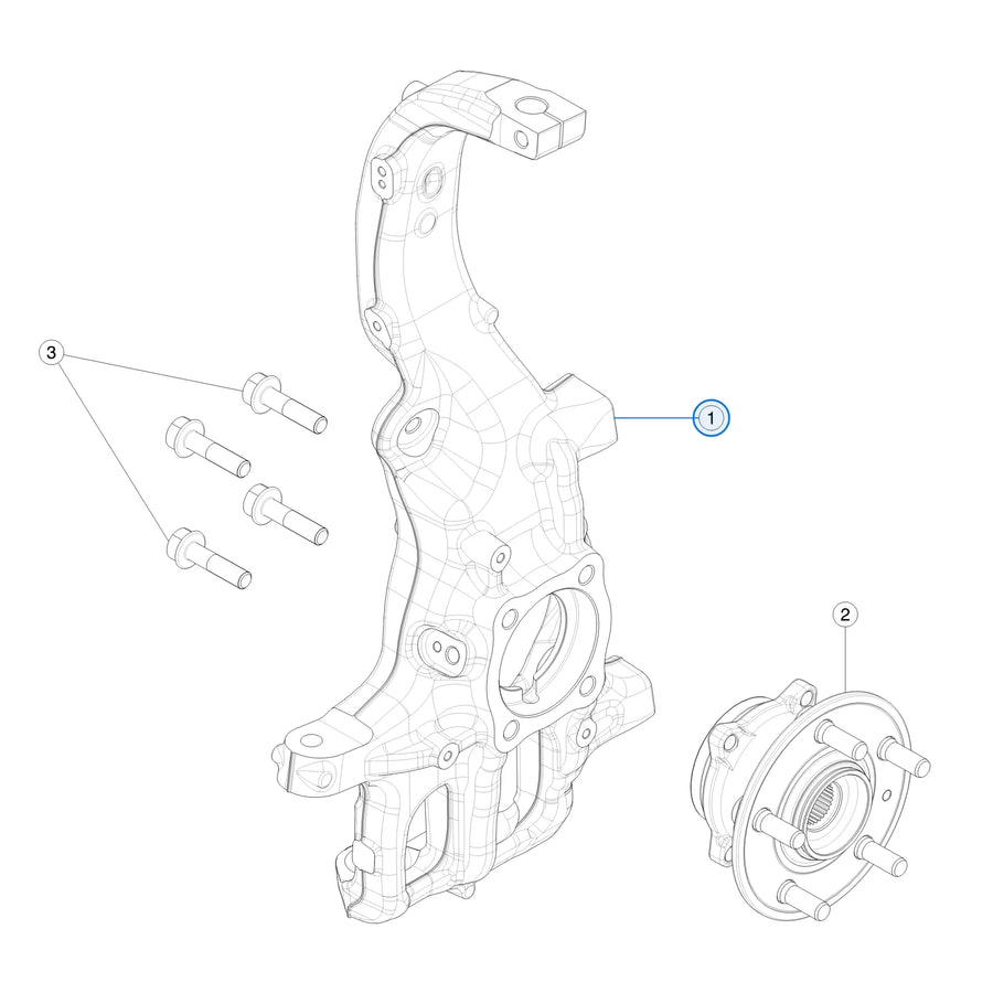 Tesla parts diagram: Front Knuckle - Hub and Bearing (callout 1)