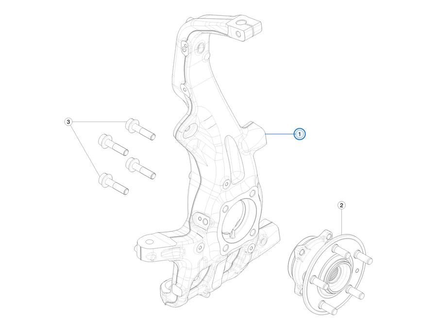 Tesla parts diagram: Front Knuckle - Hub and Bearing (callout 1)