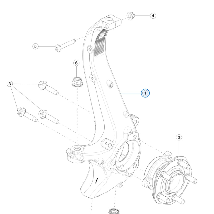 Tesla parts diagram: Front Knuckle - Hub and Bearing (callout 1)