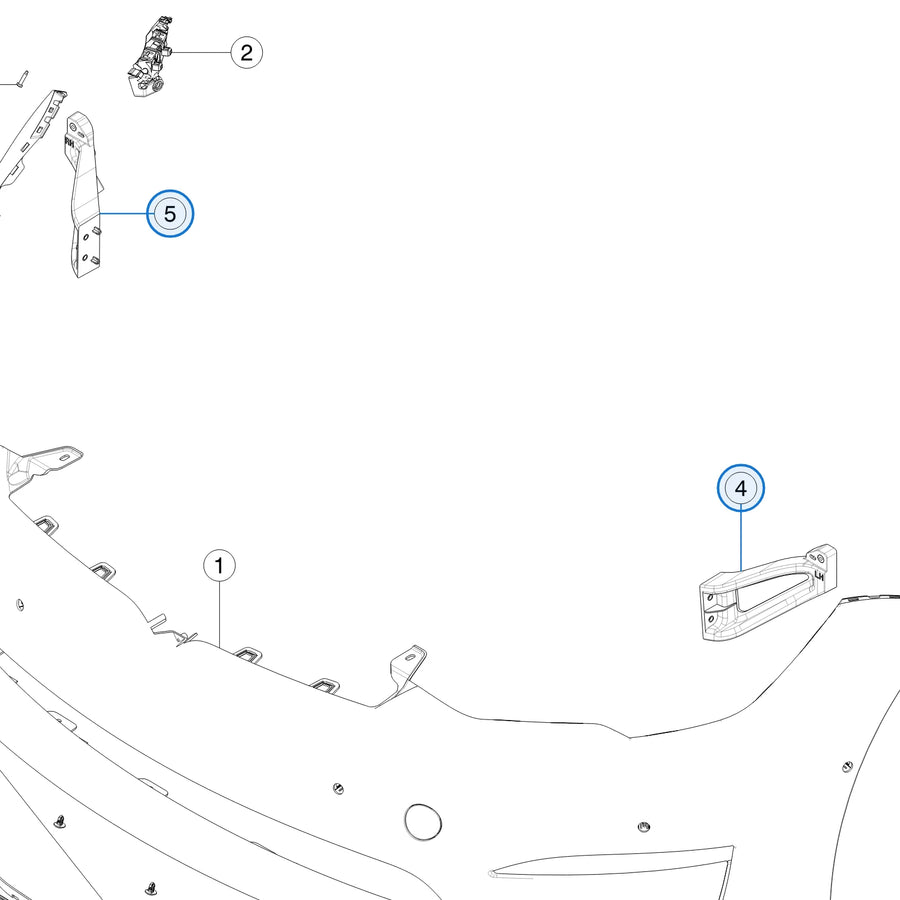 Tesla parts diagram: Front Bumper Fascia (callout 4, 5)