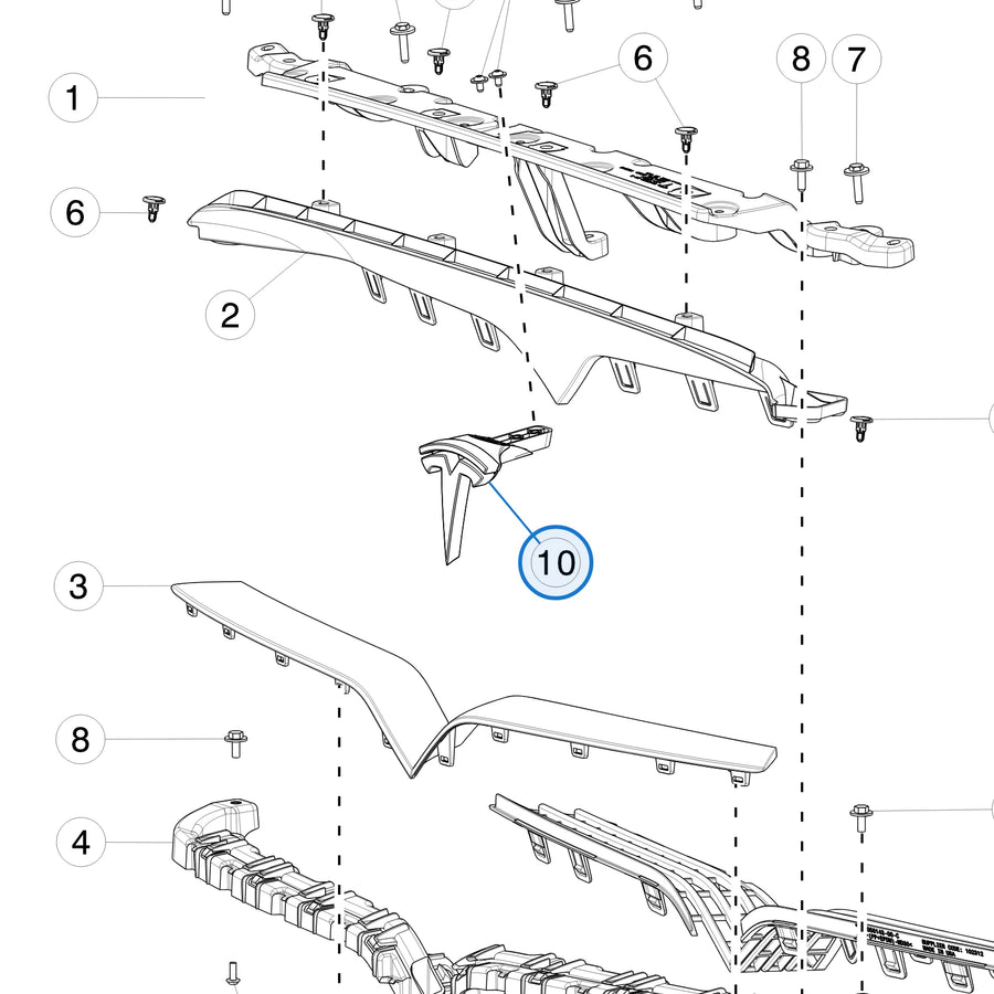 Tesla parts diagram: Front Grille and Applique (callout 10)