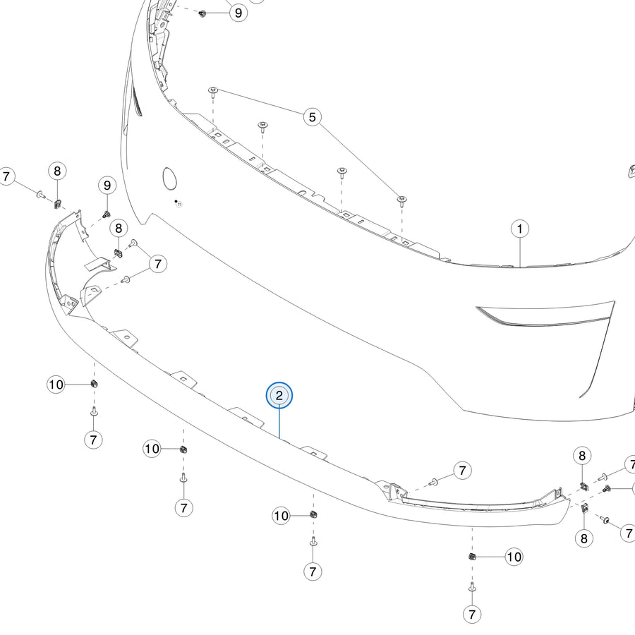 Front Lower Fascia for Tesla Model Y Juniper 1932384-00-B - parts diagram, callout 2