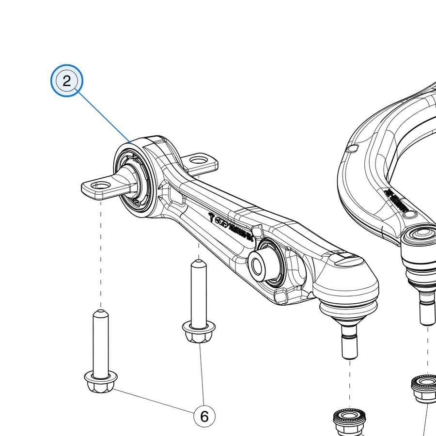 Tesla parts diagram: Front Suspension Arms (callout 2)