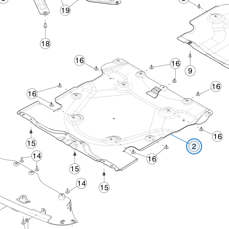 Front Panel Under Cover for Tesla Cybertruck 1939643-00-B - parts diagram