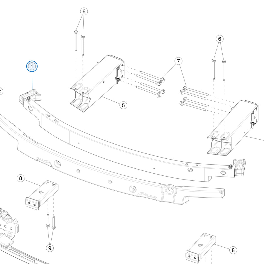 Tesla parts diagram: Front Energy Absorber (callout 1)