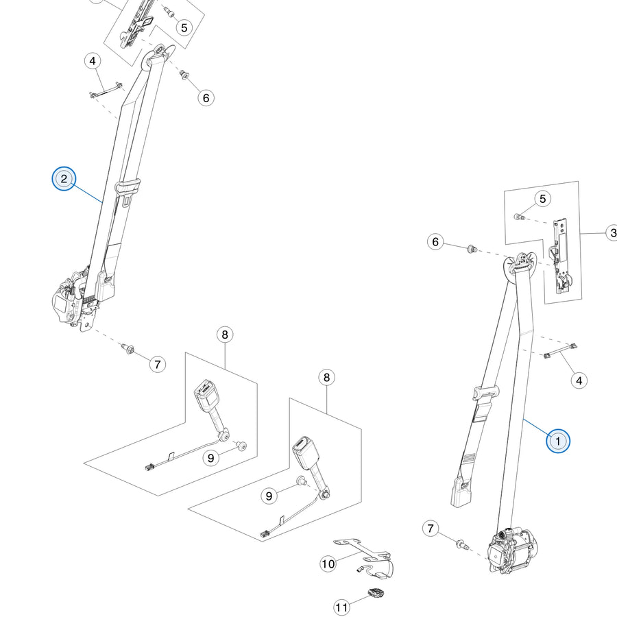 Front Seat Belt Retractor Assembly for Tesla Model 3 Highland 1857705-C1-D, 1857706-C1-D - parts diagram