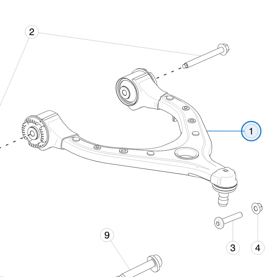 Tesla parts diagram: Front Suspension Arms (callout 1)