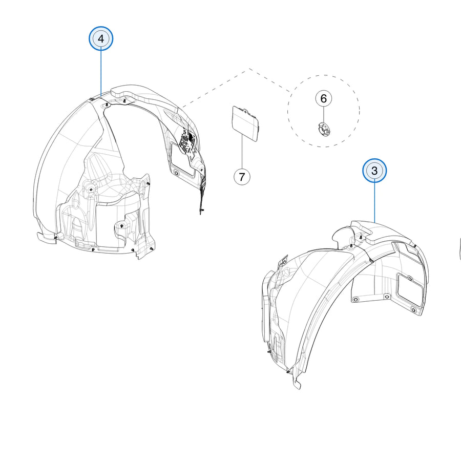 Front Wheel Liner for Tesla Model X 1585128-00-C, 1585129-00-C - parts diagram