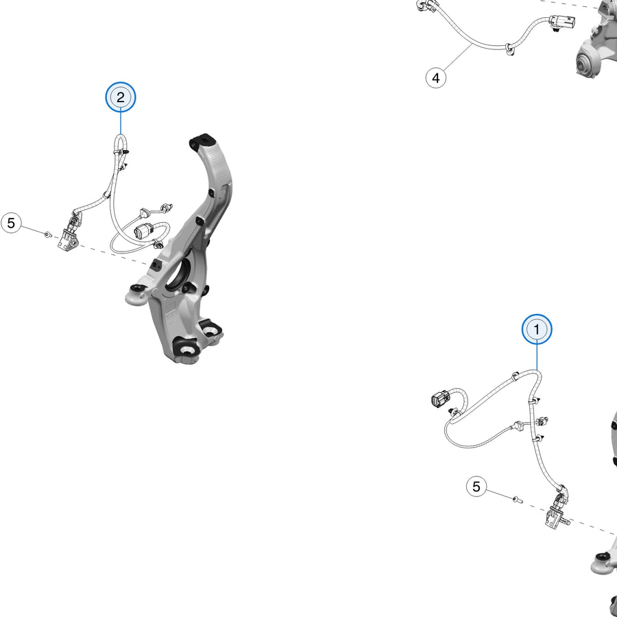 Tesla parts diagram: Wheel Speed Sensor - Performance (callout 1, 2)