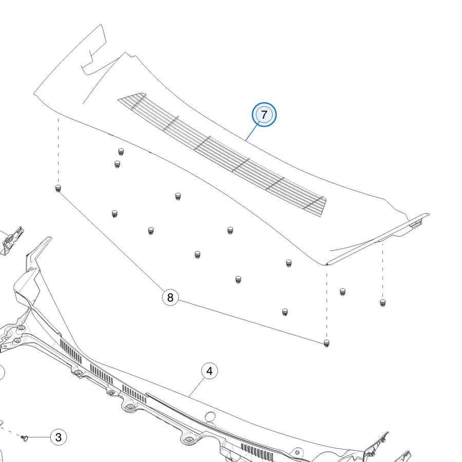 Tesla catalogue diagram: Frunk Apron - Rear (1694501-00-E)