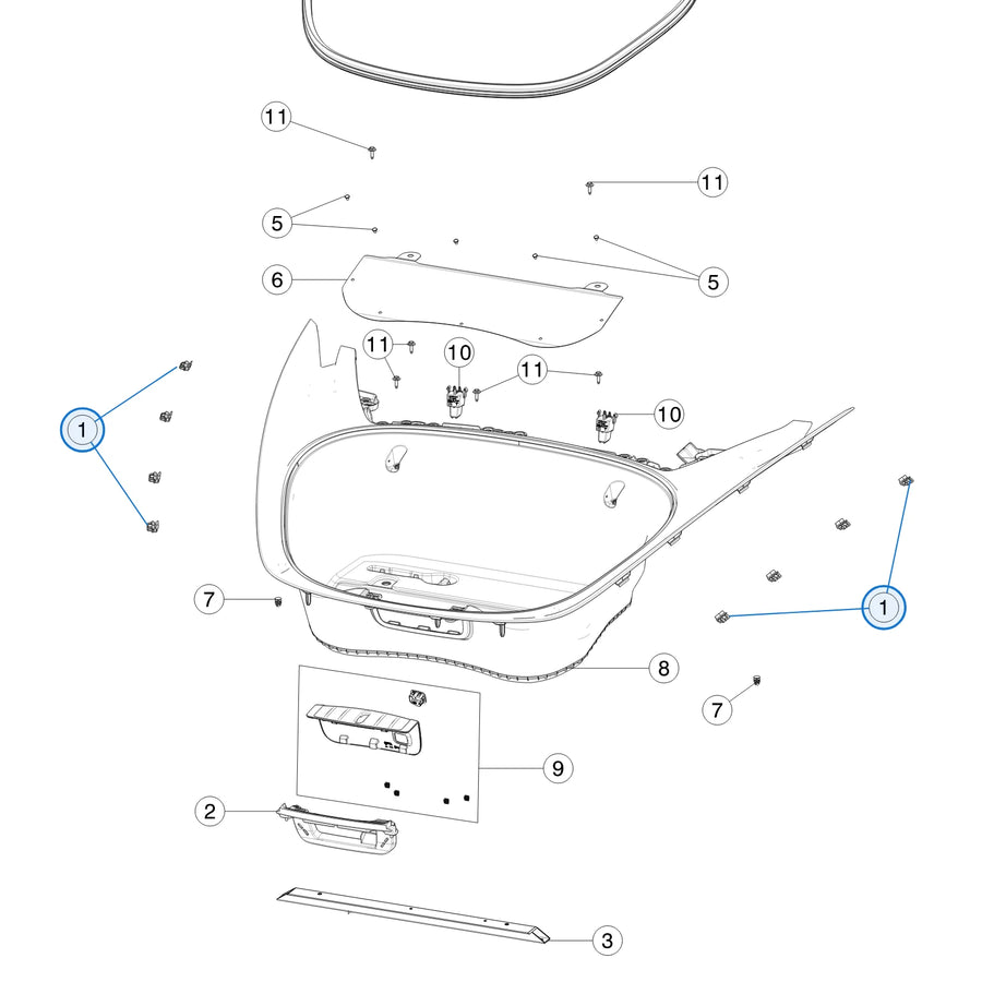 Frunk Fender Clip Assembly for Tesla Model 3 & Model Y 1472872-00-C - parts diagram