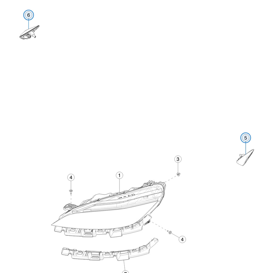 Tesla parts diagram: Front Lights (callout 5, 6)
