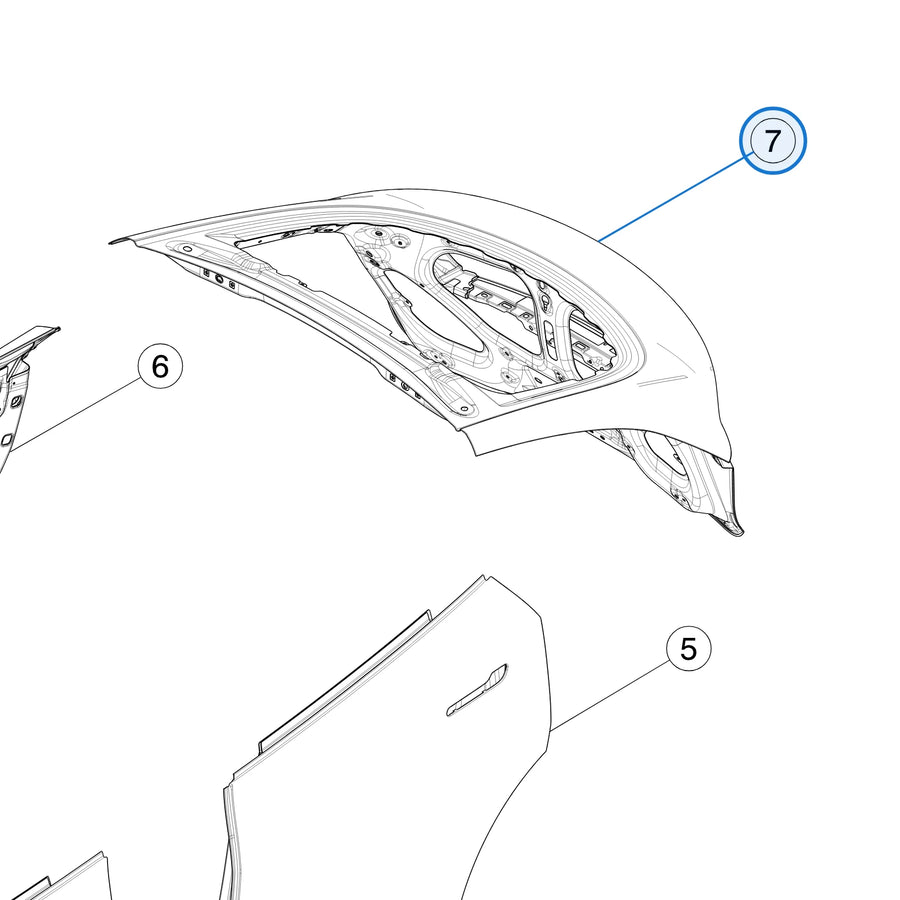 Liftgate Assembly for Tesla Model Y 1493410-S0-A - parts diagram
