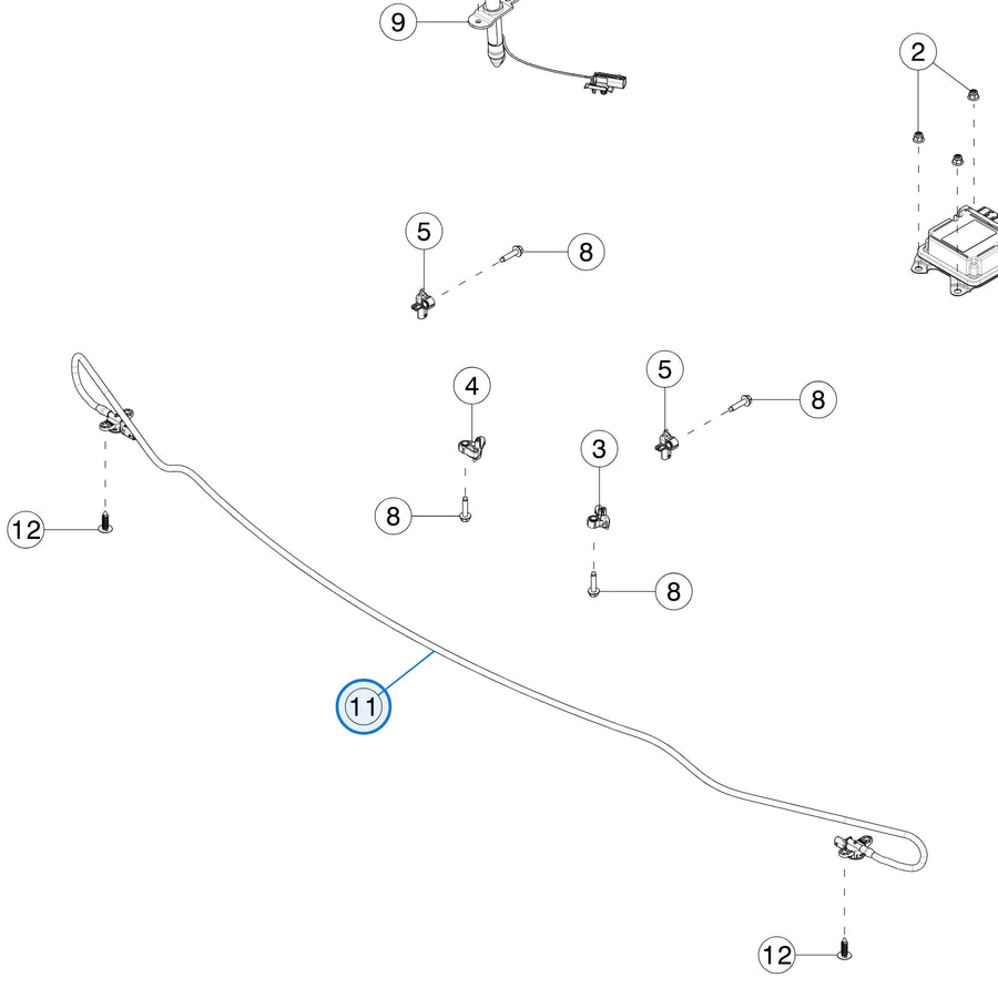 Tesla parts diagram: Impact and Acceleration Sensors (callout 11)