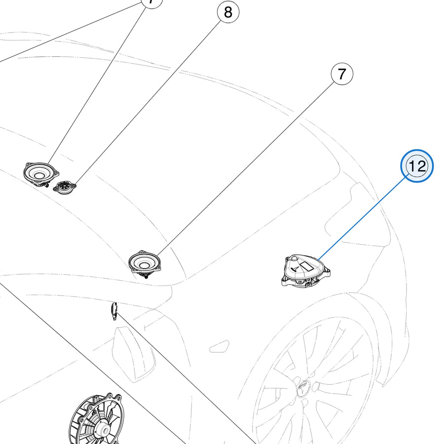 Tesla parts diagram: Audio Speakers (callout 12)