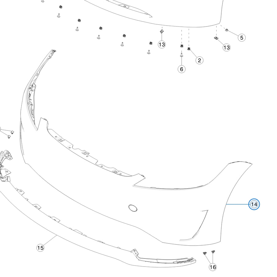 Front Bumper for Tesla Model 3 Highland 1694314-SC-E, 1818915-SC-E - parts diagram, callout 14 (Performance version) - Performance