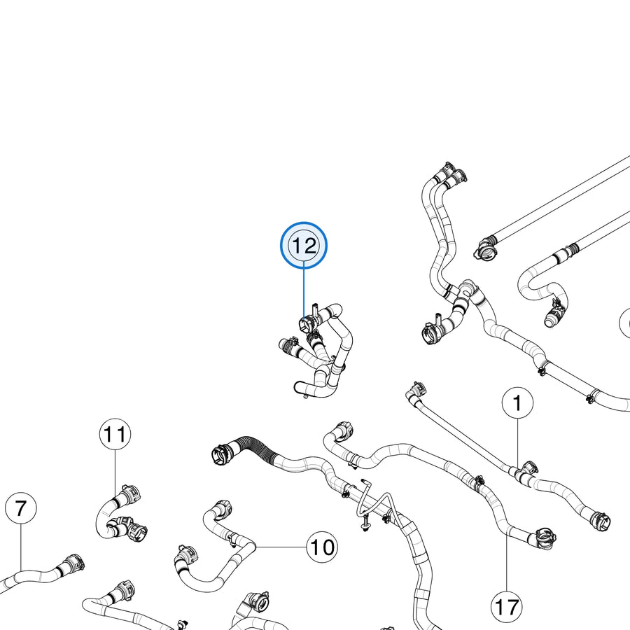 Tesla parts diagram: Hoses (callout 12)