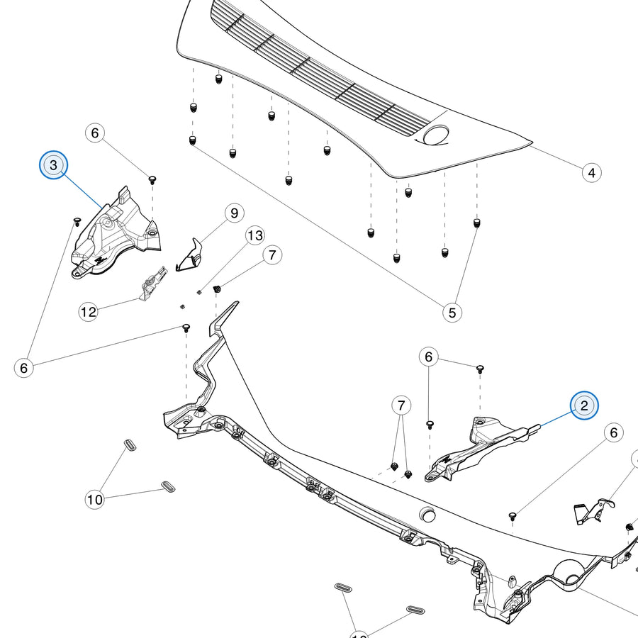 Shock Tower Cover for Tesla Model 3 1081694-00-A, 1081695-00-A - parts diagram