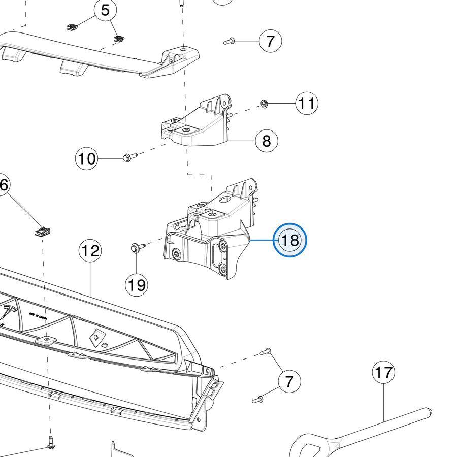 Tesla parts diagram: Front Grille and Applique (callout 18)