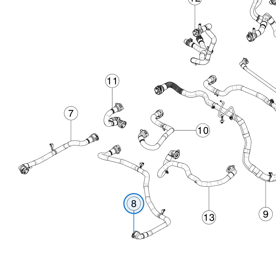 Tesla parts diagram: Hoses (callout 8)