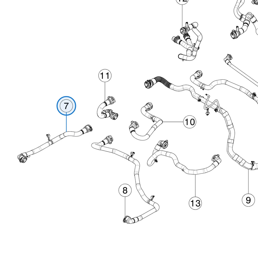 Tesla parts diagram: Hoses (callout 7)