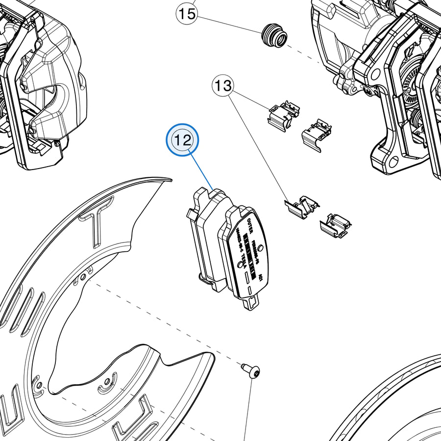 Tesla parts diagram: Rear Brake Rotors - Calipers and Pads (callout 12)
