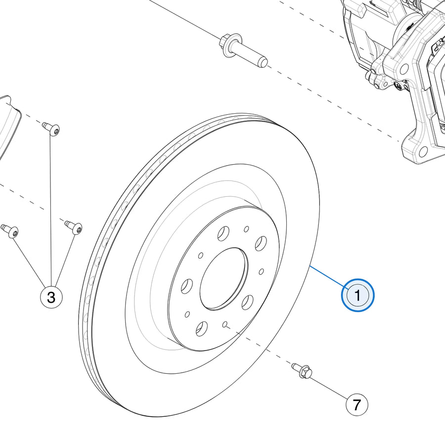 Tesla parts diagram: Rear Brake Rotors - Calipers and Pads (callout 1)