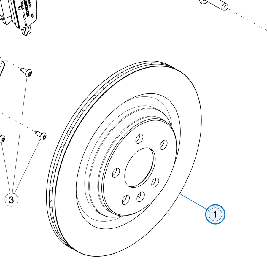 Tesla parts diagram: Rear Brake Rotors - Calipers and Pads (callout 1)