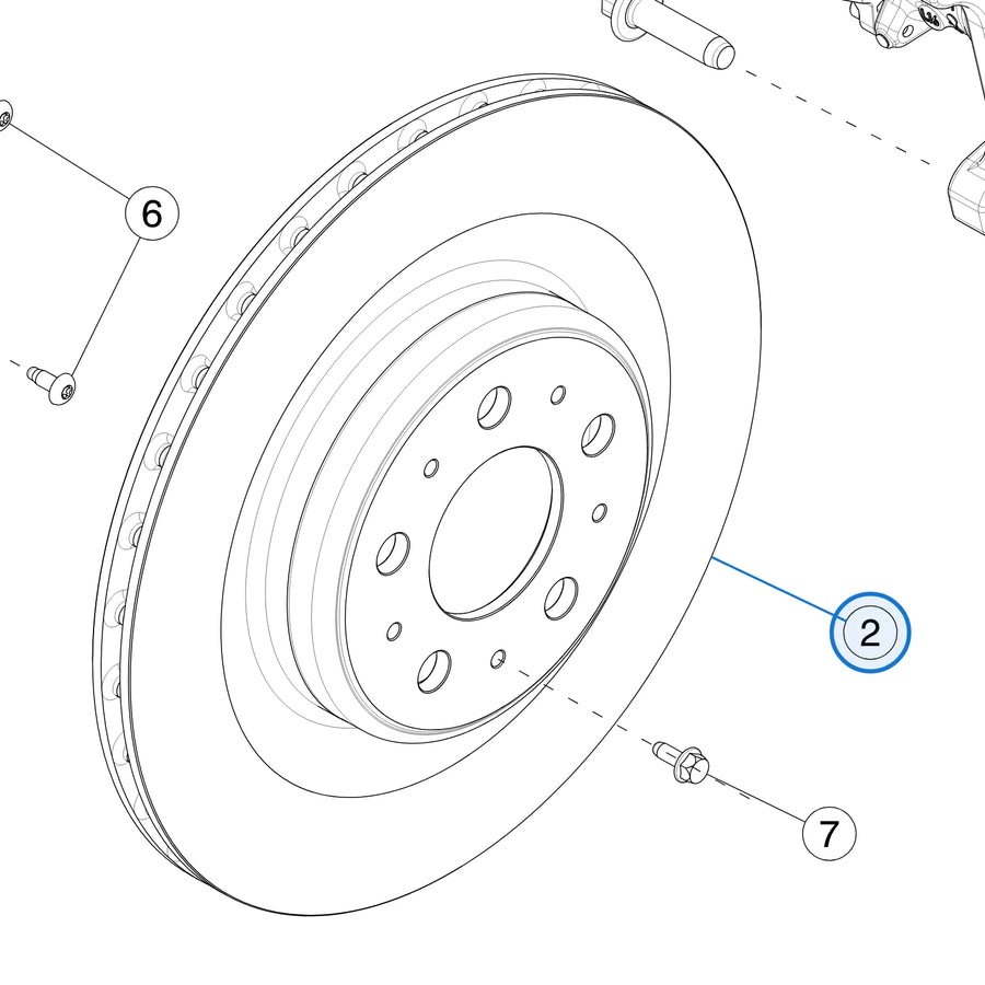 Tesla parts diagram: Rear Brake Rotors - Calipers and Pads (callout 2)