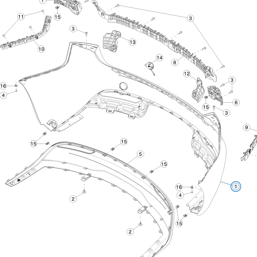 Rear Bumper for Tesla Model 3 Highland 1582571-SC-C - parts diagram