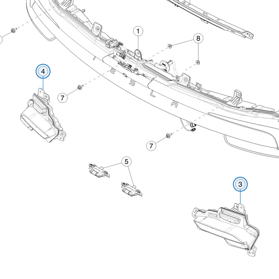 Rear Bumper Reflector for Tesla Model Y 1979444-10-D, 1979445-10-D - parts diagram