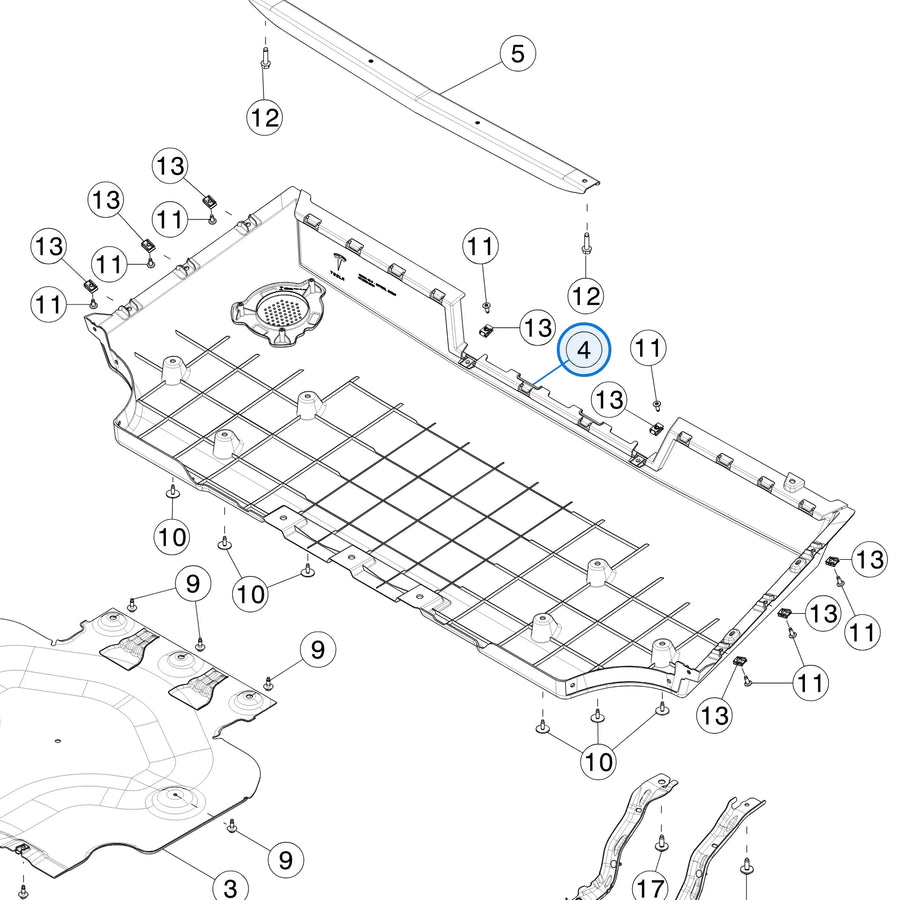 Rear Bumper Under Cover for Tesla Cybertruck 1896372-00-B - parts diagram