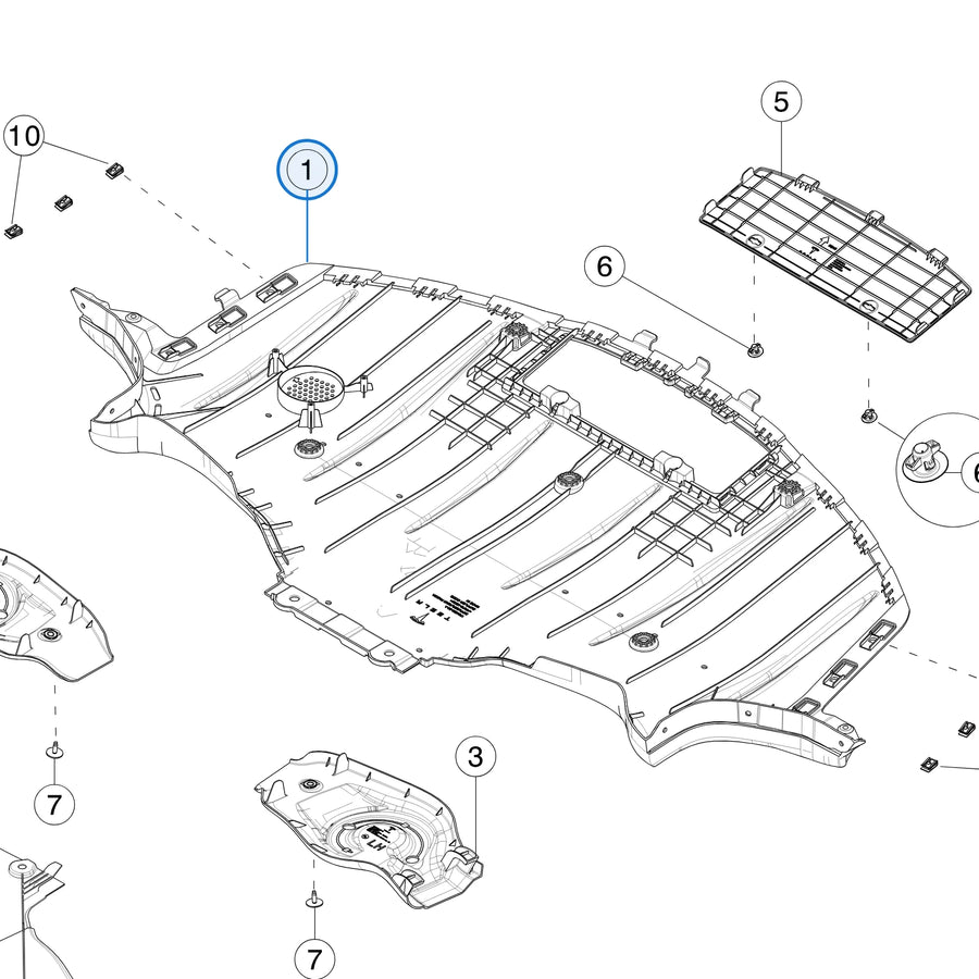 Rear Bumper Under Cover for Tesla Model 3 Highland 1582583-00-D, 1831981-00-C - parts diagram