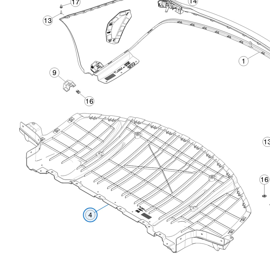 Rear Bumper Under Cover for Tesla Model S 2047906-00-B - parts diagram