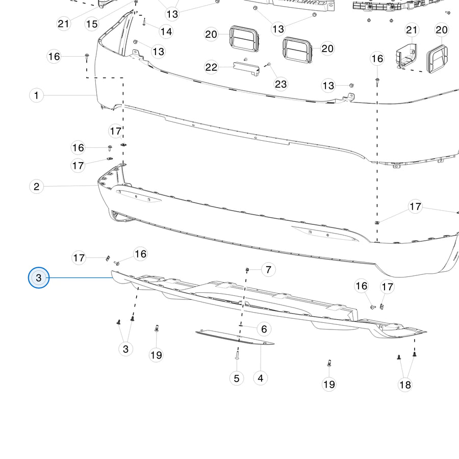 Rear Bumper Under Cover for Tesla Model X 1058356-00-C - parts diagram