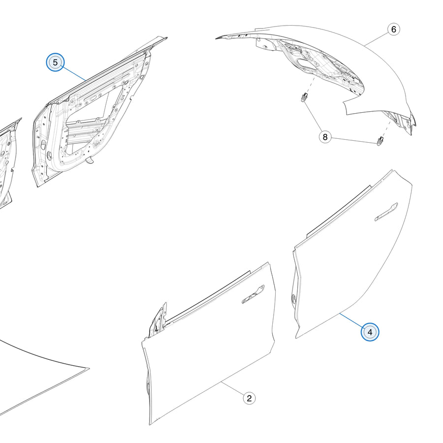Rear Door Assembly for Tesla Model 3 Highland 1751847-EC-G, 1751848-EC-G - parts diagram