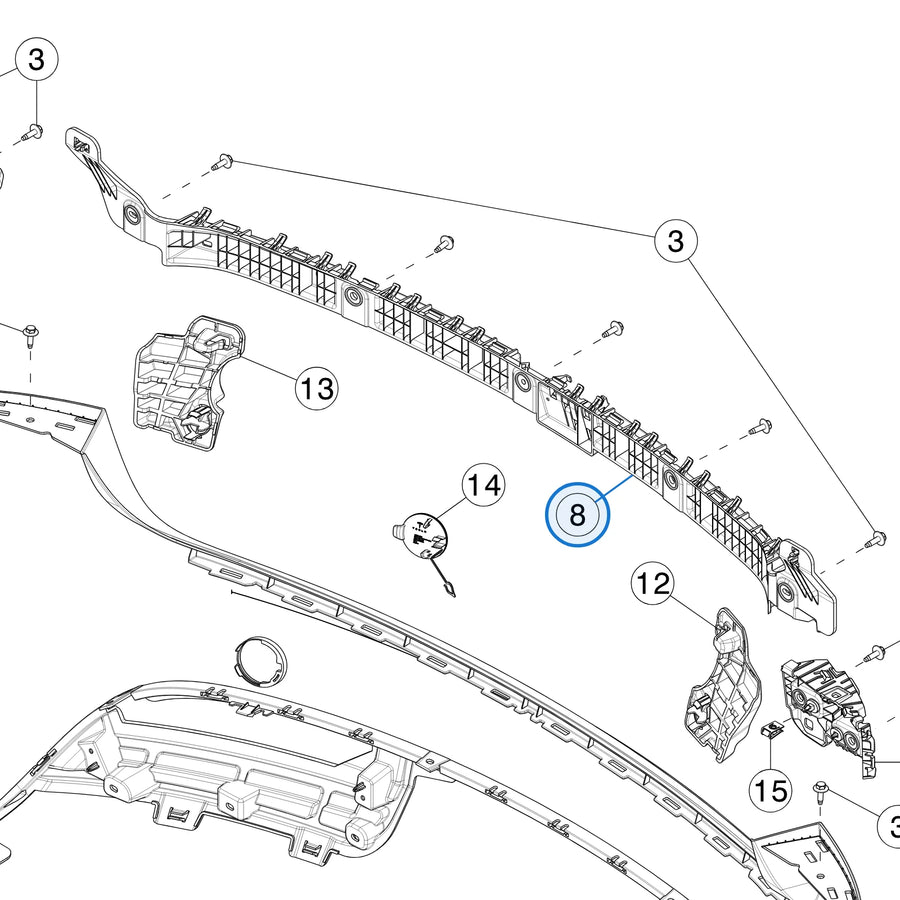 Rear Fascia Center Bracket for Tesla Model 3 Highland 1757096-00-D - parts diagram